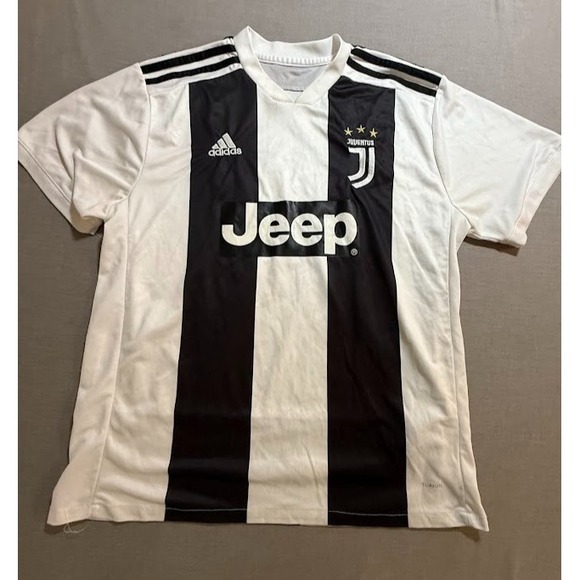 Juventus #17 Adidas Climalite Jersey Boys XL‎ White/Black Striped Short Sleeve - Picture 1 of 11